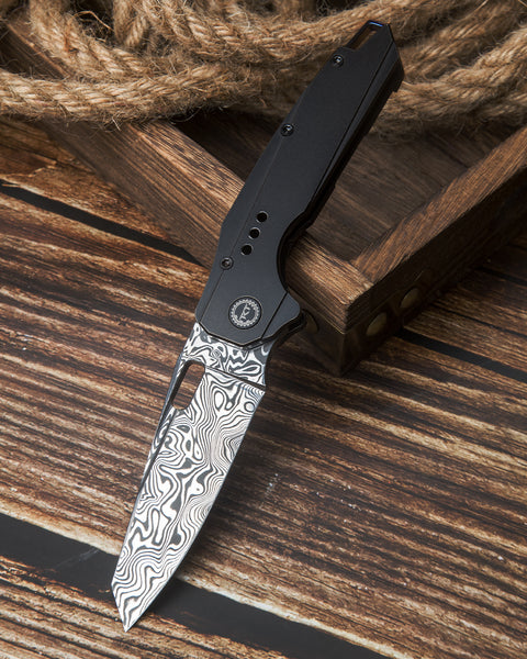 BESTECH NYXIE BT2209E Black Titanium Handle: 3.43" Damasteel Blade