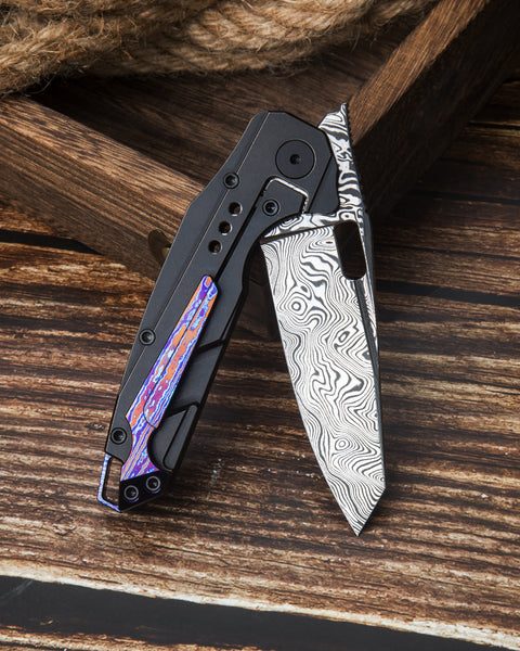 BESTECH NYXIE BT2209E Black Titanium Handle: 3.43" Damasteel Blade