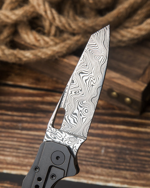 BESTECH NYXIE BT2209E Black Titanium Handle: 3.43" Damasteel Blade