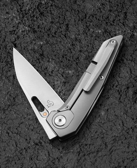 BESTECH VK-VOID BT2305A White Bead Blast+Stonewash Titanium Handle: 2.85" Satin Elmax Blade