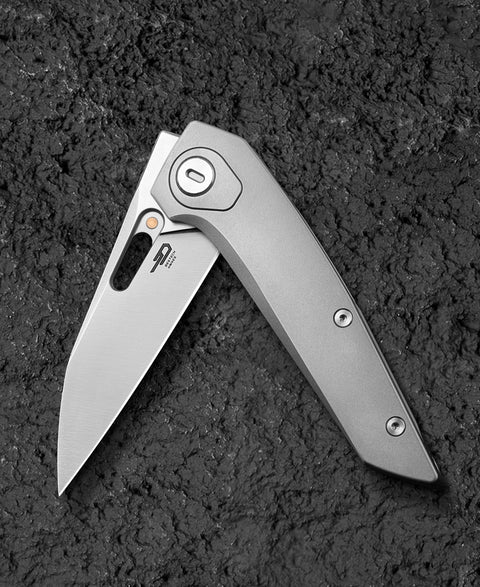 BESTECH VK-VOID BT2305A White Bead Blast+Stonewash Titanium Handle: 2.85" Satin Elmax Blade