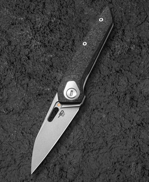 BESTECH VK-VOID BT2305B White Bead Blast+Stonewash Titanium+ Carbon Fiber Handle: 2.85" Stonewash Elmax Blade