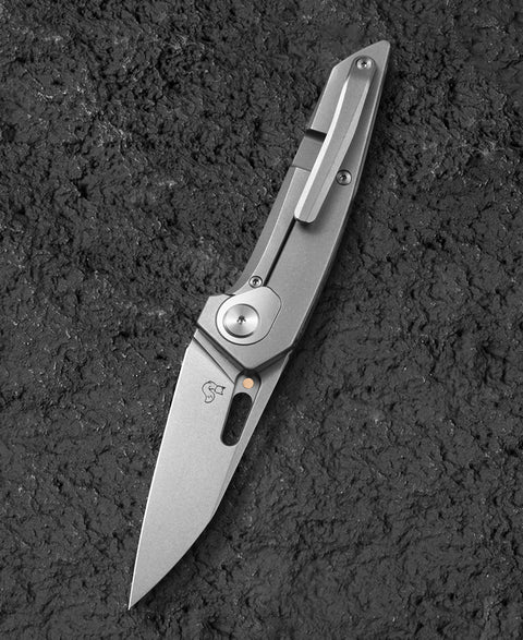 BESTECH VK-VOID BT2305B White Bead Blast+Stonewash Titanium+ Carbon Fiber Handle: 2.85" Stonewash Elmax Blade