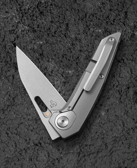 BESTECH VK-VOID BT2305B White Bead Blast+Stonewash Titanium+ Carbon Fiber Handle: 2.85" Stonewash Elmax Blade