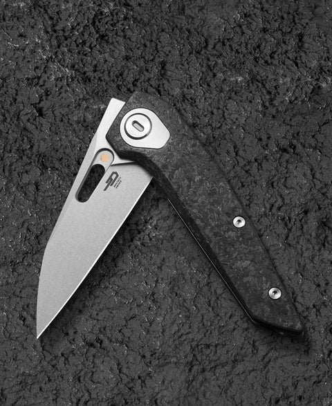 BESTECH VK-VOID BT2305B White Bead Blast+Stonewash Titanium+ Carbon Fiber Handle: 2.85" Stonewash Elmax Blade