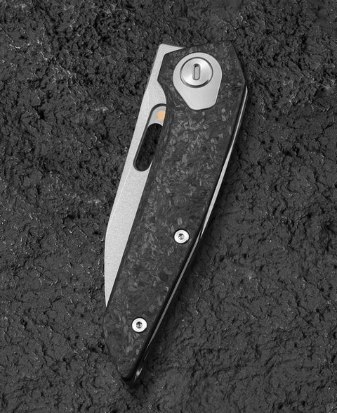 BESTECH VK-VOID BT2305B White Bead Blast+Stonewash Titanium+ Carbon Fiber Handle: 2.85" Stonewash Elmax Blade