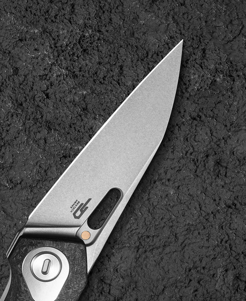 BESTECH VK-VOID BT2305B White Bead Blast+Stonewash Titanium+ Carbon Fiber Handle: 2.85" Stonewash Elmax Blade