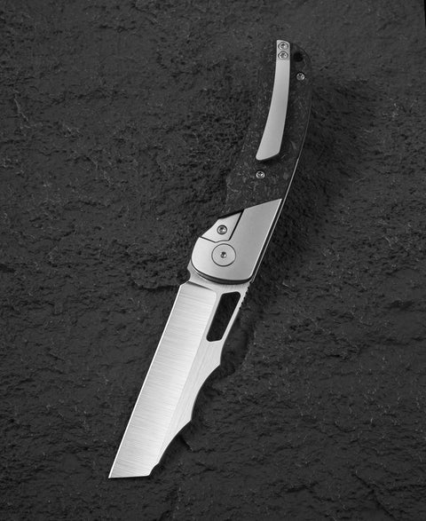 BESTECH SYN BT2306A Titanium+Marble Carbon Fiber Inlay Handle: 3.57" Hollow Grinding Hand Rubbed Satin+ Flat Satin Elmax Blade