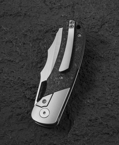 BESTECH SYN BT2306A Titanium+Marble Carbon Fiber Inlay Handle: 3.57" Hollow Grinding Hand Rubbed Satin+ Flat Satin Elmax Blade