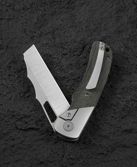 BESTECH SYN BT2306B Titanium Black Canvas Micarta Inlay Handle: 3.57" Hand Rubbed Stonewash Finish Hand Rubbed Satin Elmax Blade