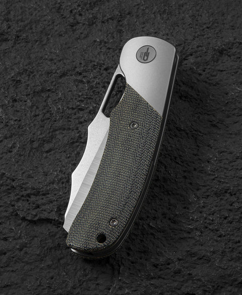 BESTECH SYN BT2306B Titanium Black Canvas Micarta Inlay Handle: 3.57" Hand Rubbed Stonewash Finish Hand Rubbed Satin Elmax Blade