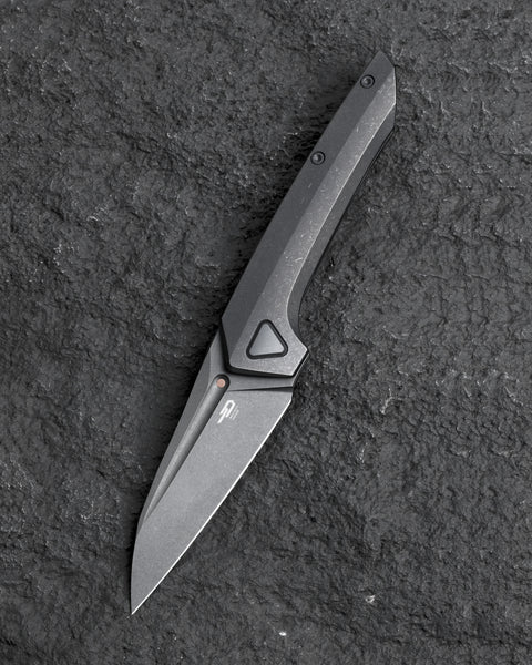 BESTECH VK-NAVI BT2404B Dark Bead Blast Titanium Handle: 3.287" Dark Bead Blast Stone Wash M-CUT Blade