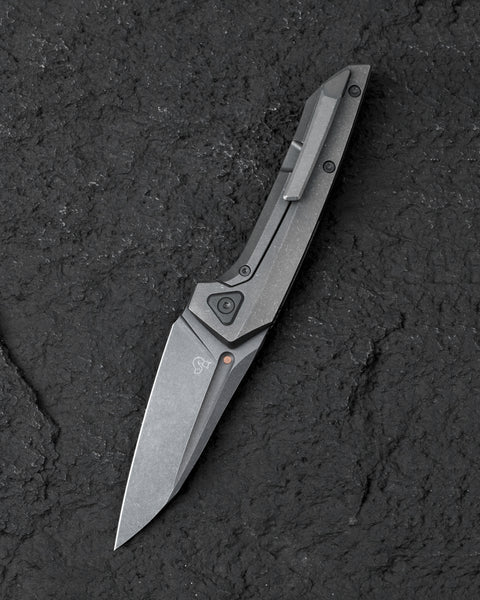 BESTECH VK-NAVI BT2404B Dark Bead Blast Titanium Handle: 3.287" Dark Bead Blast Stone Wash M-CUT Blade