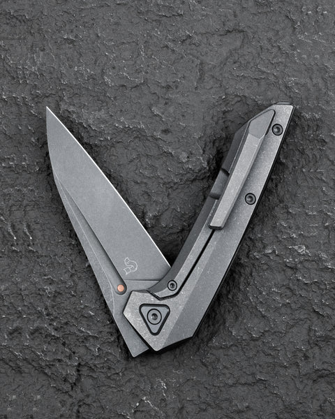 BESTECH VK-NAVI BT2404B Dark Bead Blast Titanium Handle: 3.287" Dark Bead Blast Stone Wash M-CUT Blade