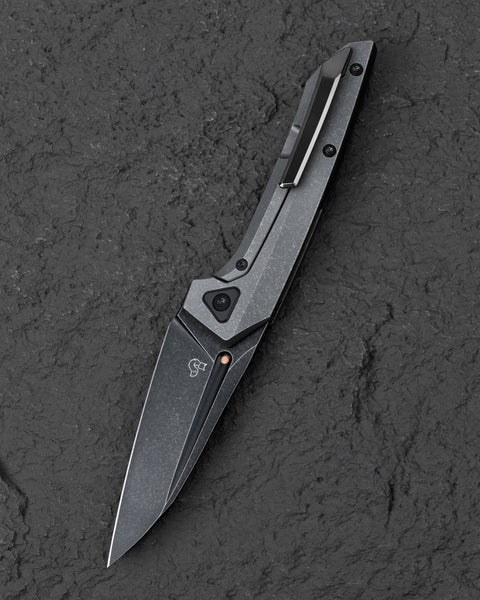 BESTECH VK-NAVI BT2404D Dark Bead Blast Titanium Handle: 3.287" Black Stone Wash M-CUT Blade