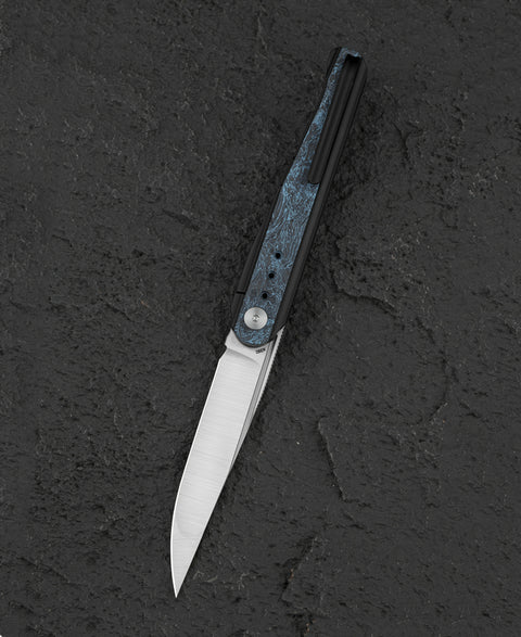 BESTECH SPEAR PHISHER BT2405C 3.48" M390 Blade Titanium+ Blue Carbon Fiber Handle