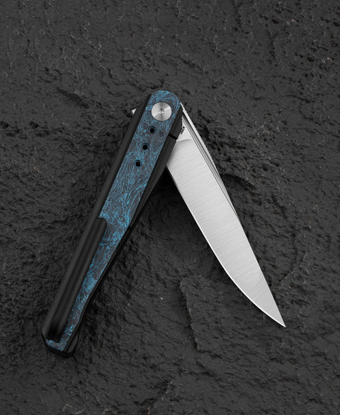 BESTECH SPEAR PHISHER BT2405C 3.48" M390 Blade Titanium+ Blue Carbon Fiber Handle