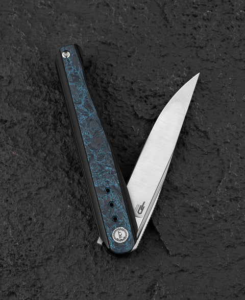 BESTECH SPEAR PHISHER BT2405C 3.48" M390 Blade Titanium+ Blue Carbon Fiber Handle